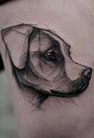 허벅지 검은 스케치 스타일 귀여운 강아지 문신 패턴