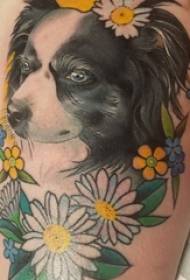 Köpek yavrusu dövme resmi kız çiçek uyluk ve köpek yavrusu dövme resmi