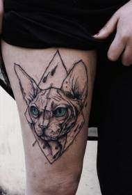 Disegno di coscia modellu coloratu di tatuatu di gattu geometricu