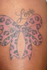 Modello di tatuaggio coscia con fiocco leopardo rosa