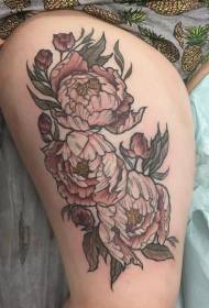 女孩大腿美麗的彩色的花紋身圖案
