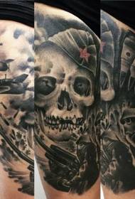 Gorgeous World War II theme black military fighter skull tattoo pattern