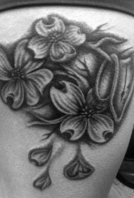 Modello di tatuaggio fiore scuro coscia