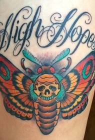 Padrão de tatuagem grande borboleta cor escorpião e carta rabiscada