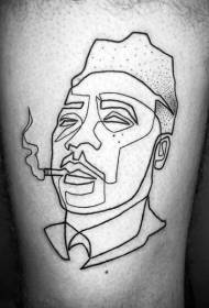 Leg simple black line prick smoking man portrait tattoo pattern