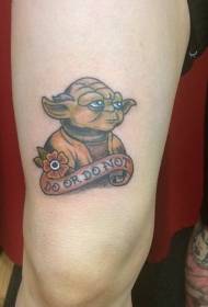 Cartone animato di colore delle gambe Yoda con motivo a tatuaggio lettera