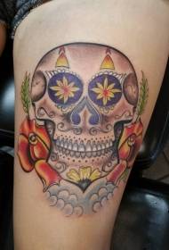 Kojos meksikietiškos tradicinės spalvingos kaukolės tatuiruotės nuotraukos