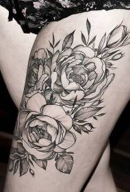 Magas fekete-fehér nagy virág tetoválás minta