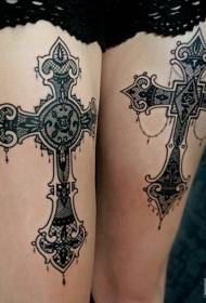 Thigh decorative style black beautiful cross tattoo pattern