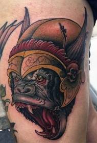 Thigh fantasy style colors Roaring monkey tattoo tattoo