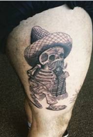 Skull tatuering, manlig squat på svart squat tatuering bild