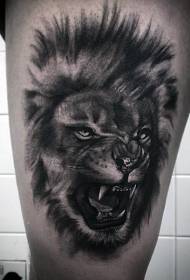 Thigh realistic black gray roaring tiger tattoo pattern
