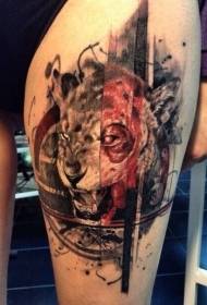 新传统风格的彩色恶魔狮子纹身