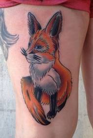 大腿彩色卡通小狐狸纹身图案