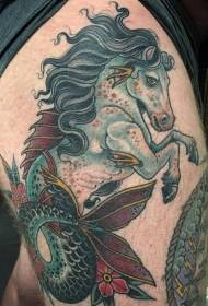 Modello di tatuaggio dipinto di personalità della coscia di cavallo combinazione di coda di pesce dipinto