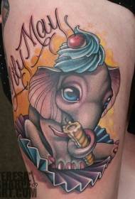 Dij schattige cartoon kleurrijke olifant met kaars en brief tattoo patroon