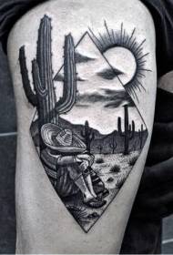 Tatuagem de cacto mexicano em estilo de pintura de ponto preto na perna