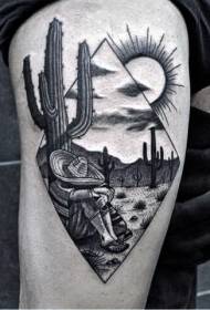 Ang tiil nga itom nga tuldok sa estilo sa pintal nga mexican denim cactus tattoo