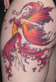 Beautiful flame elf tattoo pattern on thigh