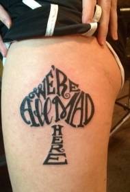 Thigh black and white spades symbol with letter tattoo pattern