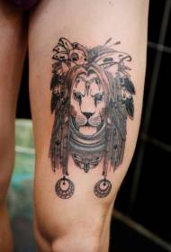 Old school tribal wind leeuw tattoo patroon