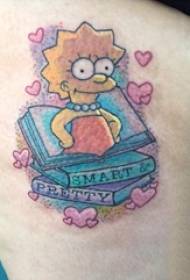 Tatuaggio ragazza cartone animato su libri colorati e immagini di tatuaggi di cartoni animati