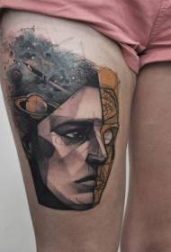 大腿现代风格的彩色行星与人脸纹身图案
