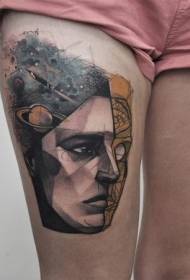 Barvni planet stegna modernega sloga z vzorcem tatoo človeškega obraza