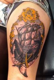 Oberschenkel, Europa, Schoul Segele Shark Tattoo Muster