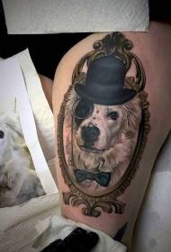 Modello di tatuaggio di ritrattu di signore realista di cane di colore di coscia