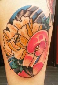 I-Thigh comic style color flower flamingo tattoo iphethini