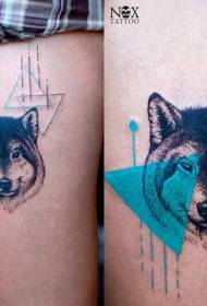 Geometryczny wzór tatuażu kombinacja nóg kolor głowy wilka