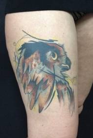 Colorful owl tattoo in leg illustration style