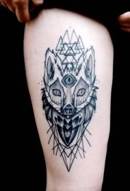 Thigh black mysterious fox mask and triangle tattoo pattern