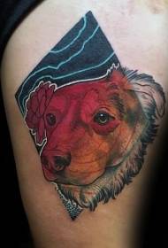 Muslo nueva escuela bonito perro retrato geométrico tatuaje patrón