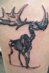 Comb gravírozás stílusú fekete szarvas csontváz tetoválás minta