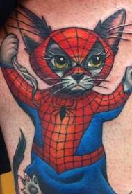 Thigh cartoon color spider cat tattoo pattern