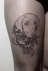 Thigh sexy dog \u200b\u200bfloral tattoo pattern
