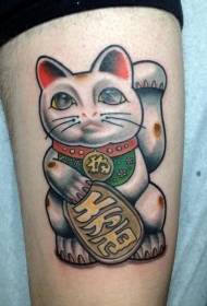 Coscia, gatto fortunato, stile giapponese, motivo tatuaggio colorato