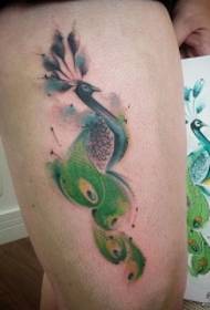 Thigh sexy peacock painted tattoo pattern