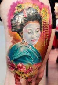 여성 다리, 일본 수채화, 게이샤 문신 패턴