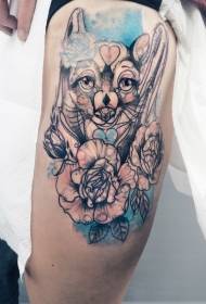 Estilo de dibujo de muslo zorro de color con patrón de tatuaje de rosa