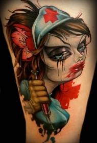 Намунаи tattoo ҳамшираи дахшатнок дахшатнок рони