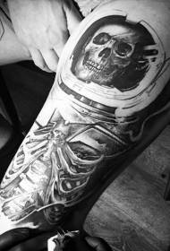 Model i tatuazhit të skeletit të kafkës së zezë dhe të bardhë realiste, skelet skeleti