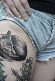 Dij inket styl swarte foks sliepende tattoo-patroan