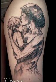 Στυλ σκίτσο μηρό μαύρο και άσπρο μοτίβο τατουάζ μητέρα και το μωρό