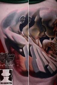 Tatuaggio maschera uomo colorato in stile surreale