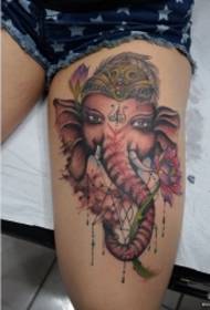 Μηρός σέξι ελέφαντα θεός λωτού σχέδιο τατουάζ