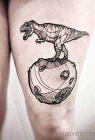 Amazing black line dinosaurs and planet tattoos