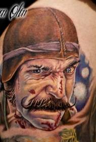 Kojų spalva kruvinas senio portreto tatuiruotės paveikslėlis